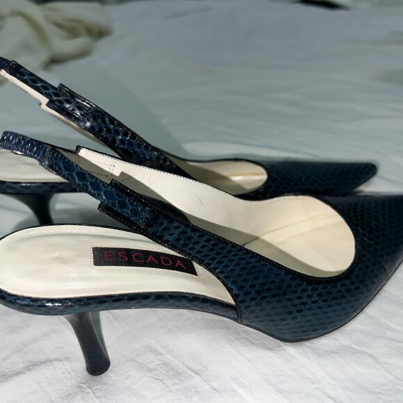 Escada Shoes - Escada Heels Slingback Size 8 blue Snakeskin Leather Vintage